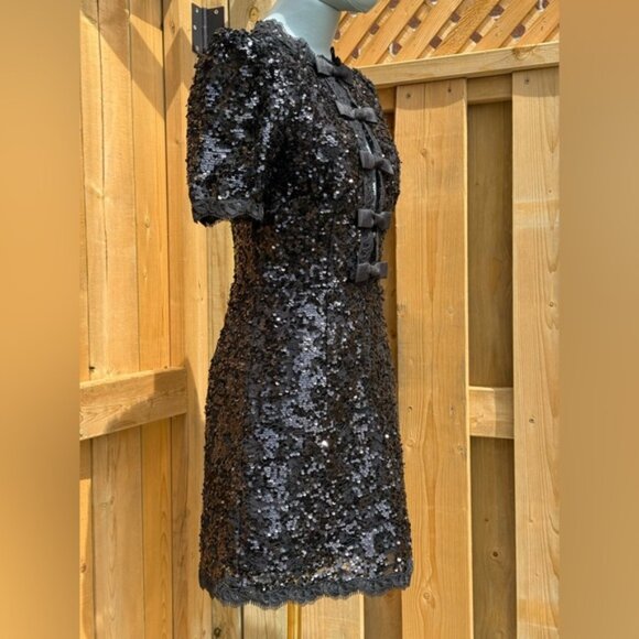 🆕 REBECCA VALLANCE 🧿 NWOT x Nicky Hilton Diana Black Bow Sequin Mini, Sz US 4 - Picture 6 of 16